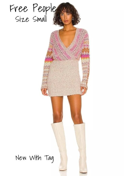 Free People Dresses & Skirts - Free People Sweater Dress Pink Forever Fairisle Size Small New With Tag